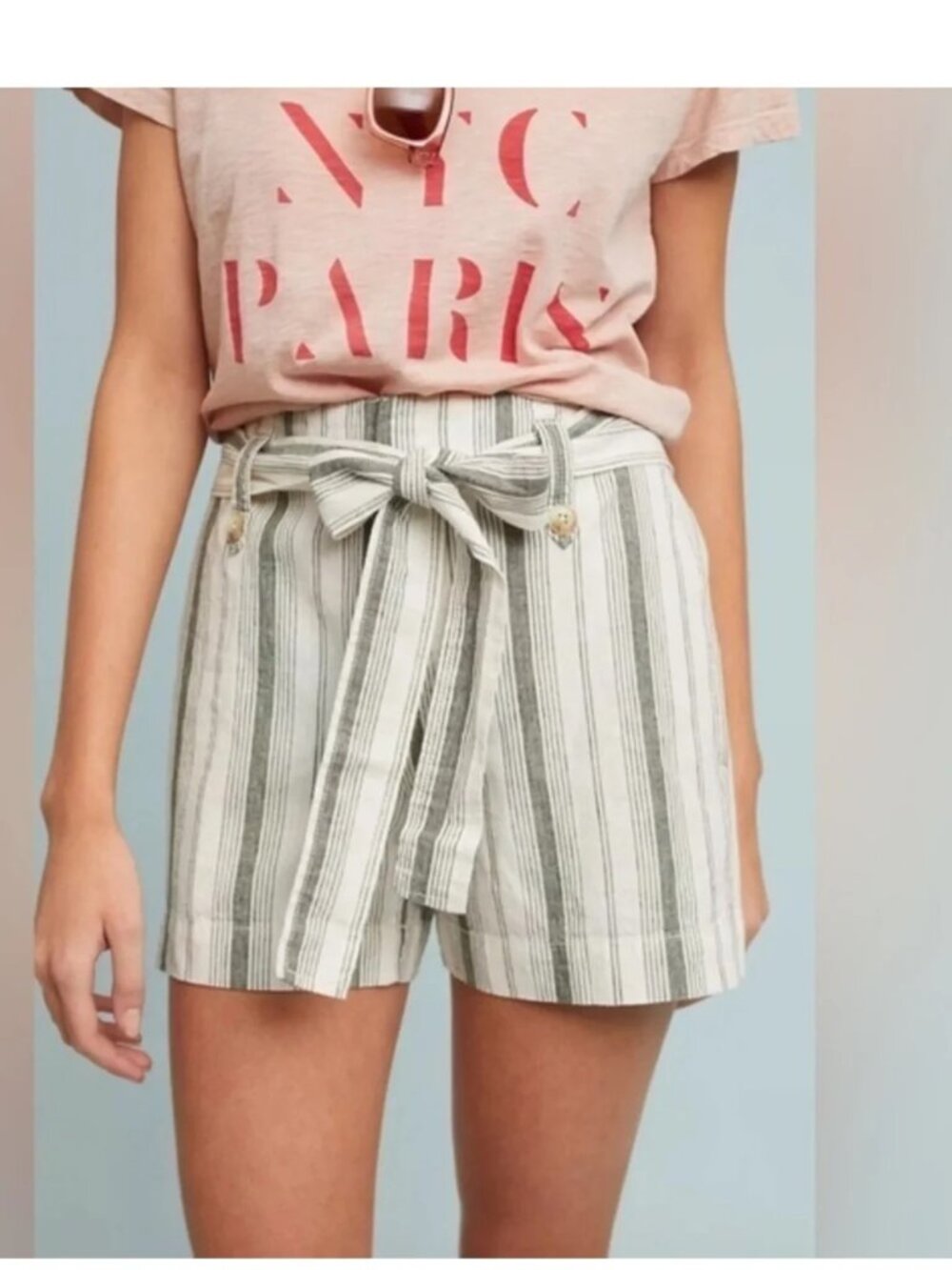 Anthropologie Seaboard Belted Paperbag Waist Striped Shorts size 8